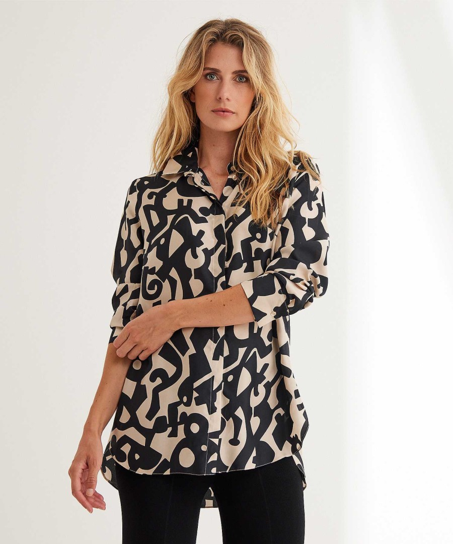 LaSalle Lasalle Blouse Two-Tone Print Silk Cairo Best