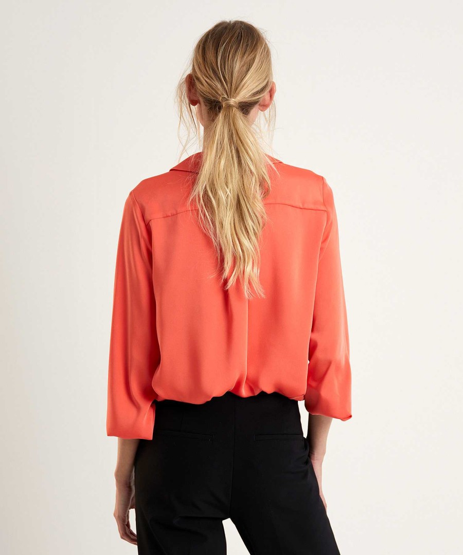 Marc Cain Collections Marc Cain Silky Blouse Polo Collar Hot