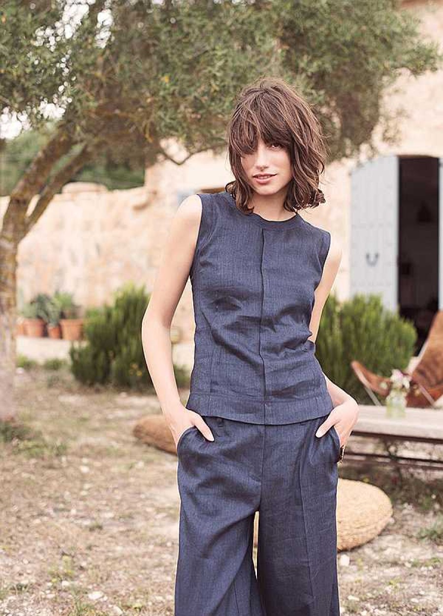Summum Summum Linen Mix Top Denim Look Wholesale