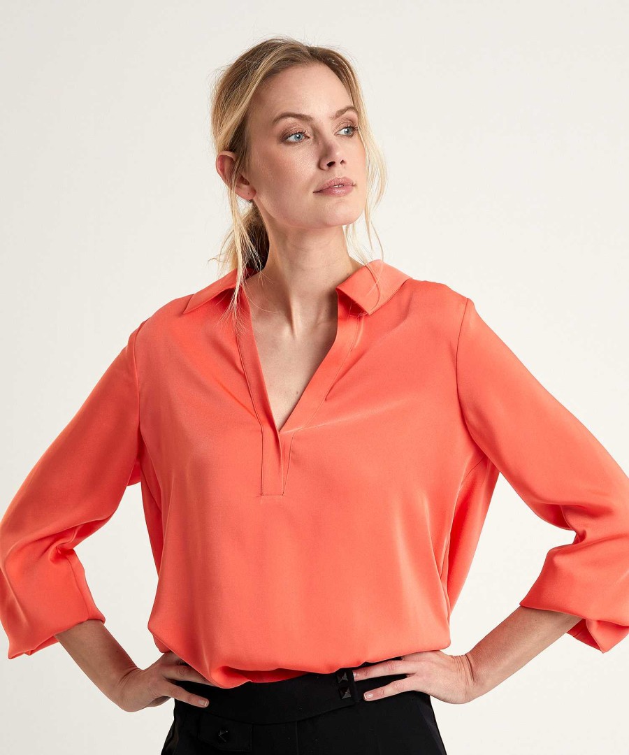 Marc Cain Collections Marc Cain Silky Blouse Polo Collar Hot
