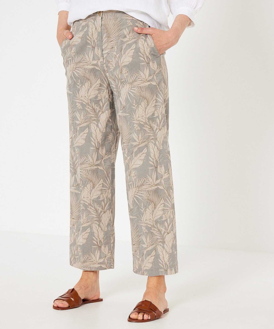Brax Brax Linen Blend Cropped Pants Leaf Print Maine Hot