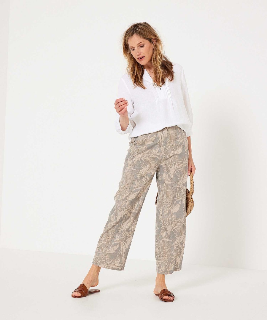 Brax Brax Linen Blend Cropped Pants Leaf Print Maine Hot